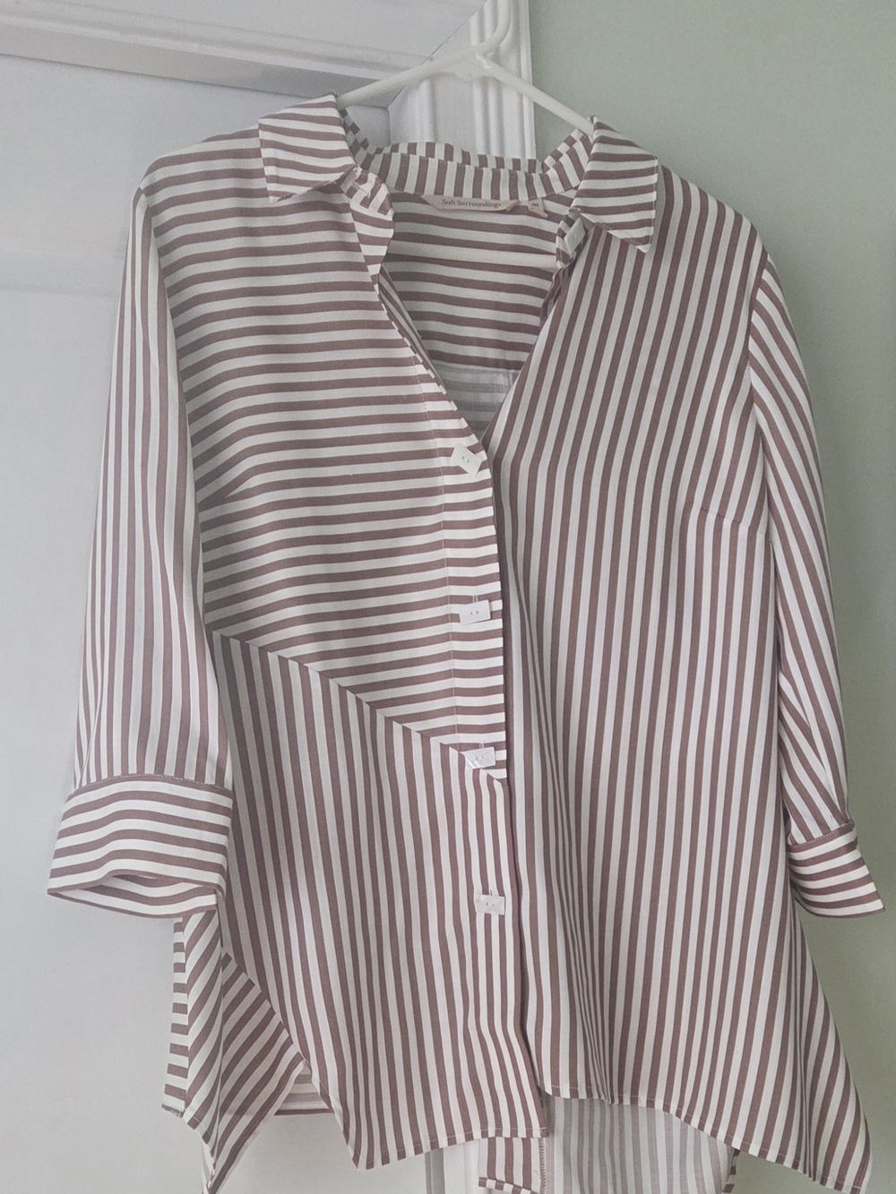 Soft Surroundings Pink and White Striped Button-Front Blouse